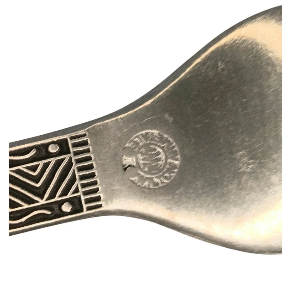 Wilton Armetale Pewter Serving Utensils Spoon & Fork Black & Silver Aztec Design